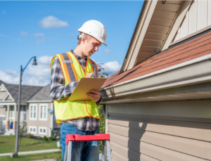 roofing contractor estimating the siding of a house roof