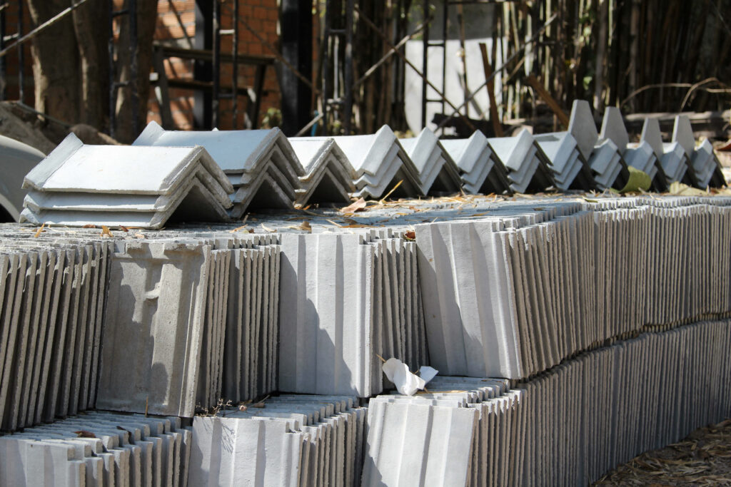 concrete tiles piled up for roofing contstruction