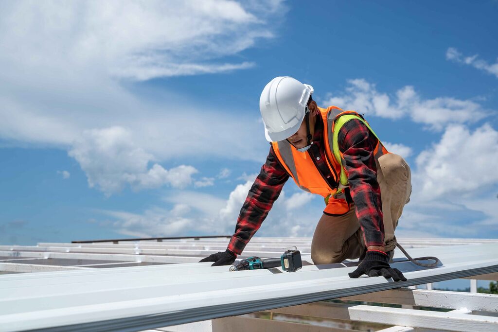 roofer working in protective work gear