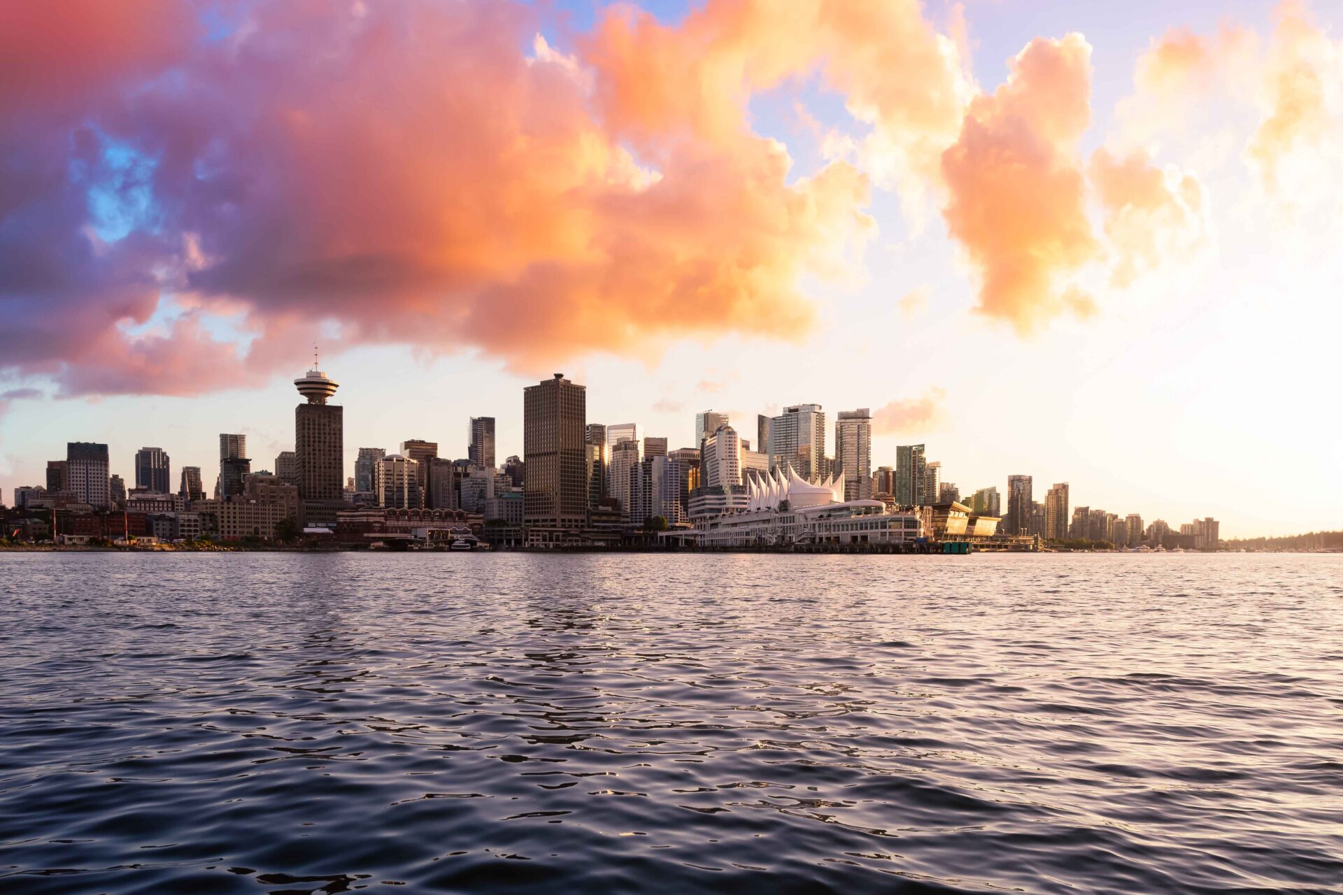 canada place and commercial buildings in downtown vancouver