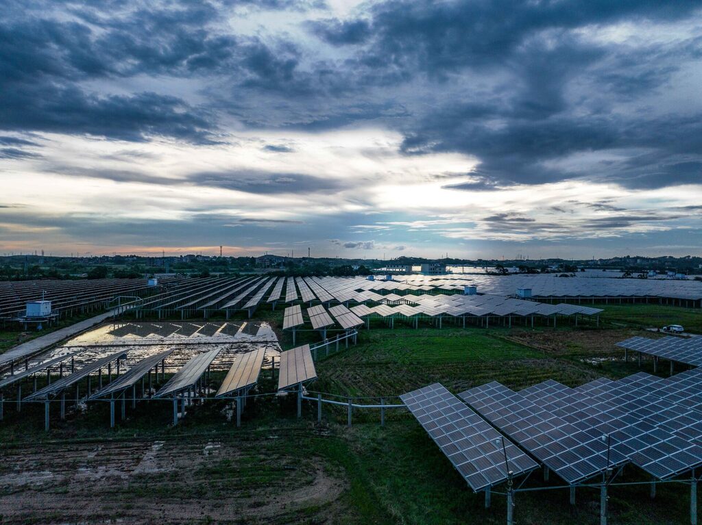 Solar panels during cloudy day
