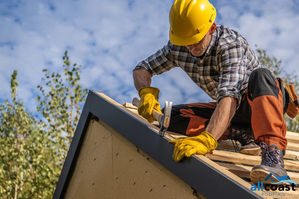 roofing installer with helmet